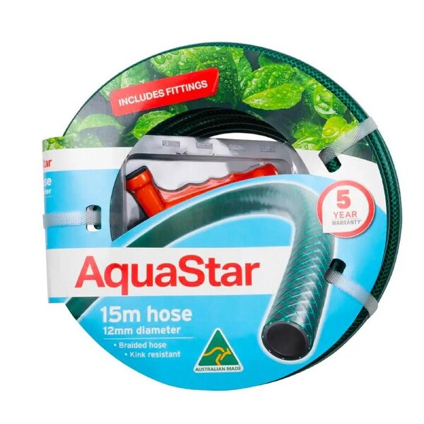 Garden Hose Aquastar® Quality Aussie 15M with Tap Fittings Garden Water Set Kit