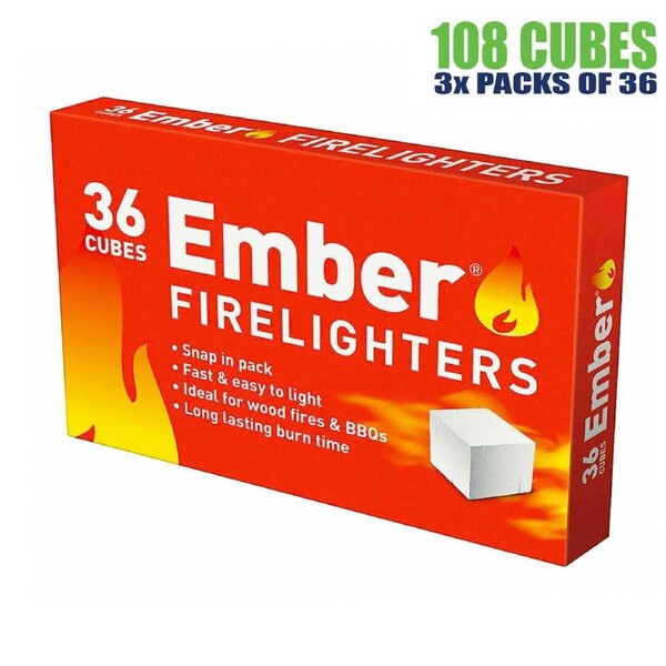 Ember Firelighters Starter Jiffy 108 Pc Low Odour Wood Fire Kindling BBQ 7165038
