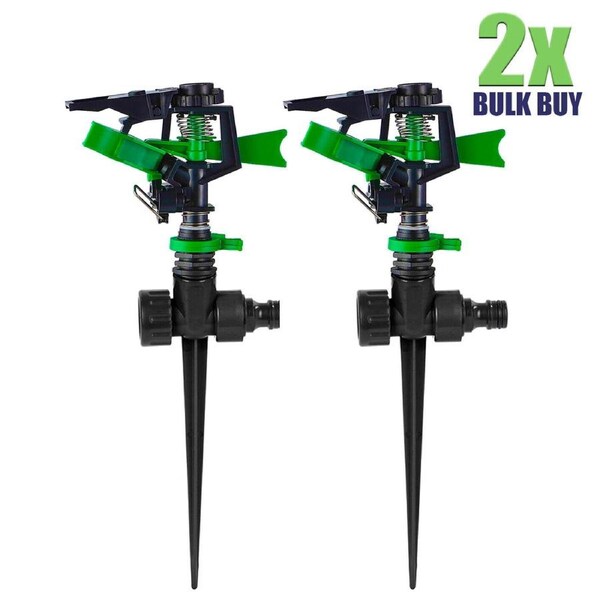 2x Lawn Sprinkler Impact on Spike Adjustable Pattern Spray Grass Garden Watering