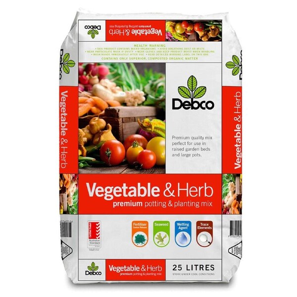 Debco 25L Vegetable & Herb Potting Mix Fertiliser Tub Garden Premium Soil PRO