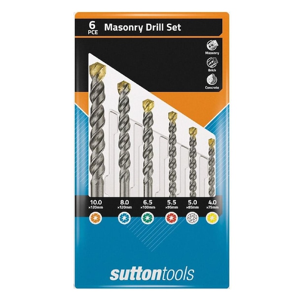 Genuine Sutton 6pc Masonry Drill Bit Tool Set With Case Concrete Tiles Bricks