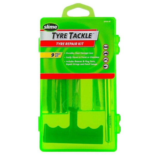 SLIME Bike Car Tyre Tire Puncture Repair Solution Kit 9pc with Gauge & Plugs PRO