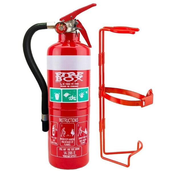 Fire Extinguisher 1kg ABE Dry Powder 1kg Hose & Bracket Car Boat Home Aust App