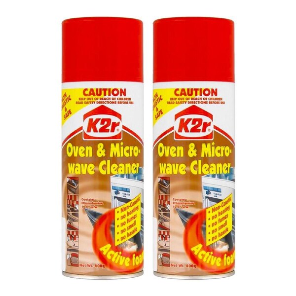 K2R Oven & Microwave Non Caustic Cleaner Twin Pack 400G Active Foam Bbq Pots Pan