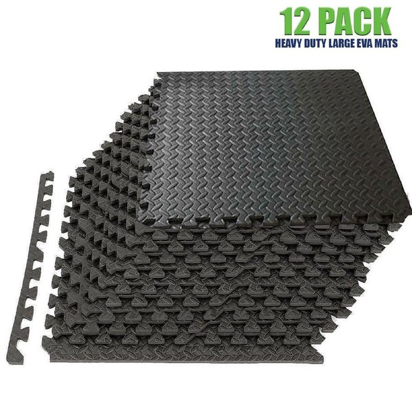 12PC Floor Mat Tiles EVA H/Duty Rubber Foam Interlocking Anti Shock Absorb Gym