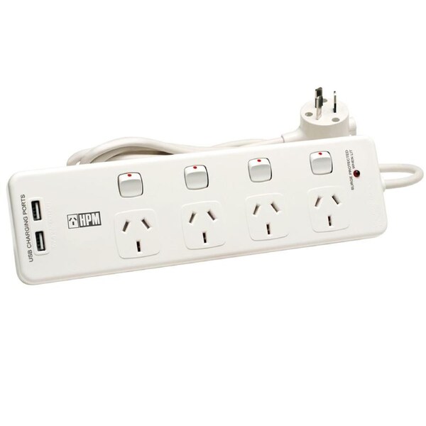 Power Board Surge Protector HPM Smart Fast USB 4 Out Individual Switched 3689940
