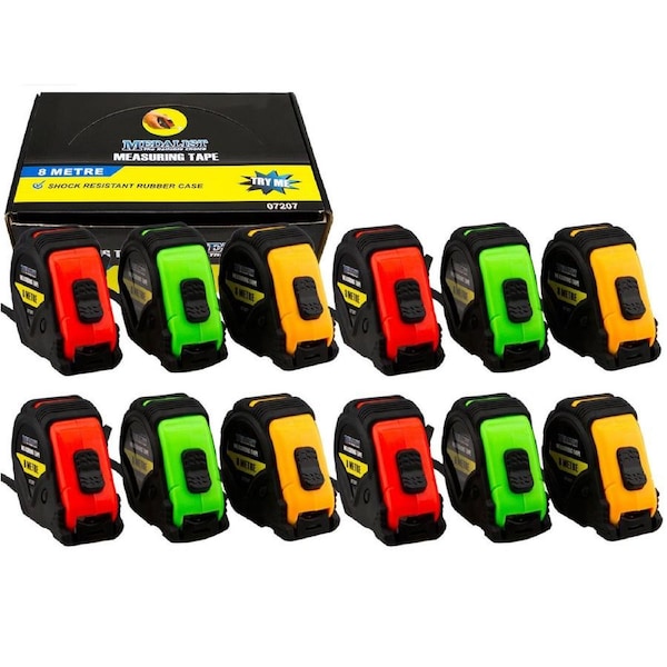 12x Tape Measure 8m Metric Medalist® 12pc H/Duty RubberGrip TripleBladeStop Med