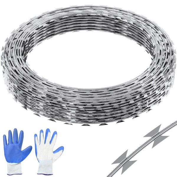 Razor Wire Fencing - 98 ft Spiral Protection with Sharp Barbed Blades