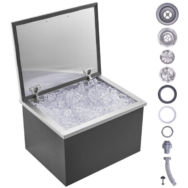 Stainless Steel Drop-In Ice Chest with Cover, 20"x16"x13", Large Capacity