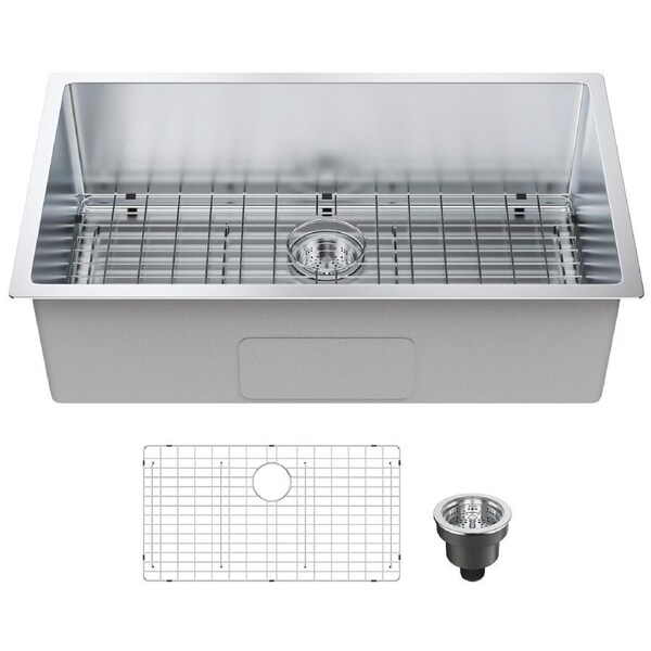 32" Stainless Steel Undermount Kitchen Sink with Noise Reduction and Accessories