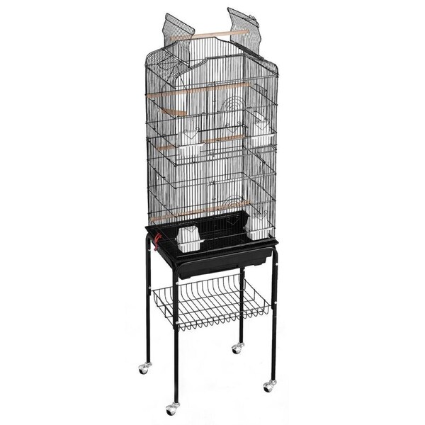 Spacious 62" Rolling Parakeet Cage with Open Top & Storage Shelf