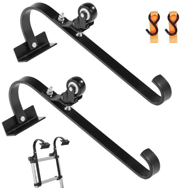 Heavy-Duty Steel Ladder Roof Hook with 360° Swivel Wheels & Stabilizer Straps