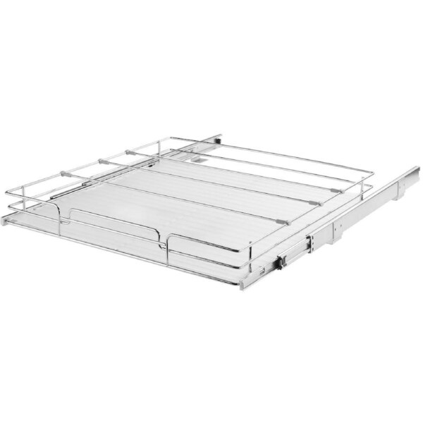 Pull-Out Under Sink Organizer with Chrome Wire Basket and Anti-Slip Pad