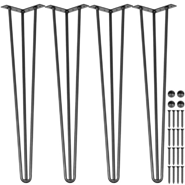 28" Black Hairpin Legs Set for DIY Furniture Projects - 4 Pack