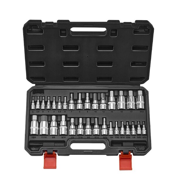 32-Piece Hex Bit Socket Set with SAE & Metric Sizes, Rustproof & Durable