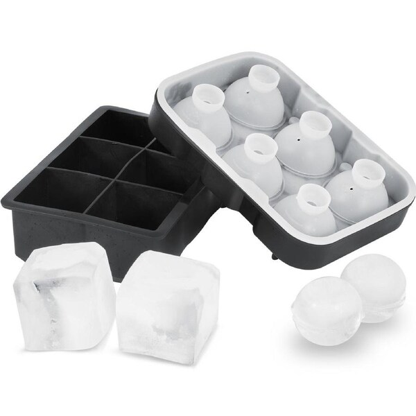 Silicone Ice Ball & Cube Trays with Lids - 2 Pack for Whiskey & Cocktails