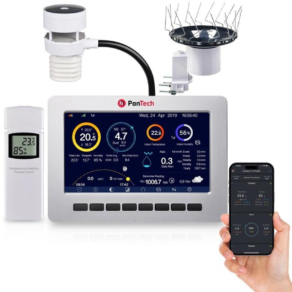 Weather Station Ultrasonic Anemometer Wifi Rain Gauge 100m Solar HP2553.