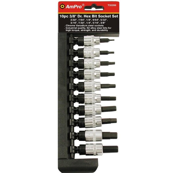 Ampro 3/8" Drive Imperial Hex Bit Socket Set 10 Piece T33206