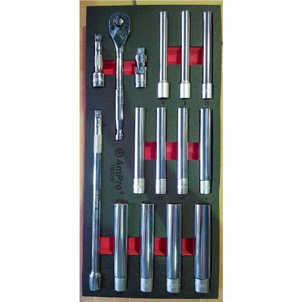 Ampro 3/8" Drive Metric Extra Long Deep Socket Set 15 Piece TS55290