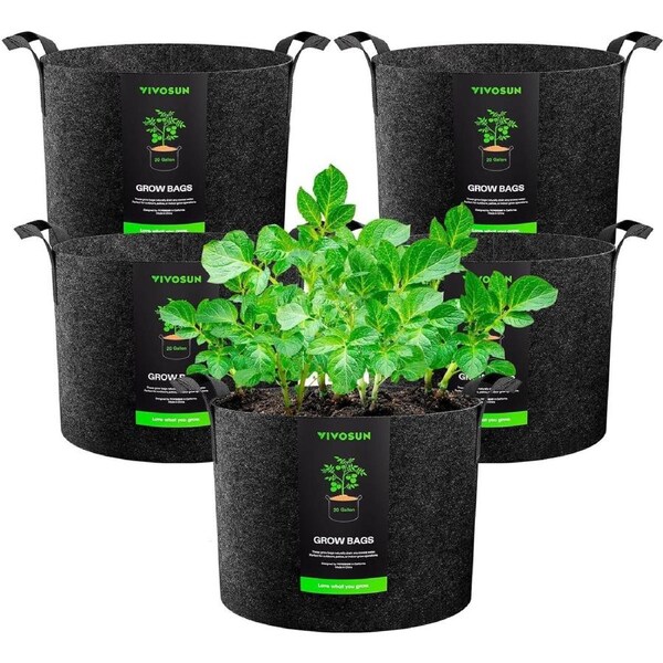 5 Pack 20 Gallon Grow Bag Thickened Nonwoven Fabric Pot Planter Bag