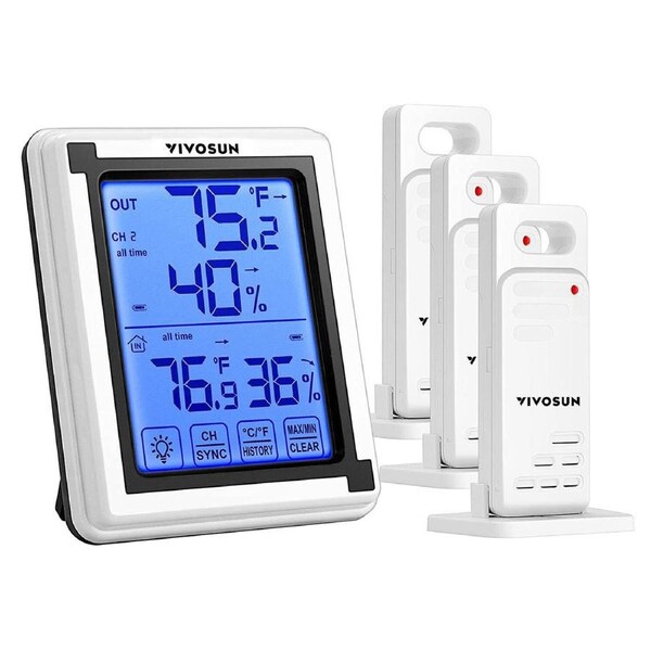 Digital Thermometer Hygrometer Humidity Monitor with 3 Remote Sensors