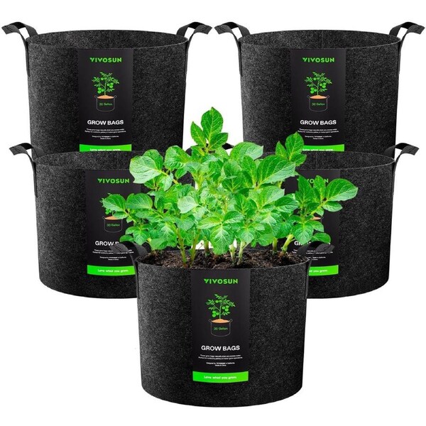 5-Pack 30 Gal Plant Grow Bags Heavy Duty Thickened Nonwoven Fabric Pot