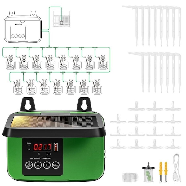 Solar Automatic Drip Irrigation Kit,15 Pots Garden Plant Watering System