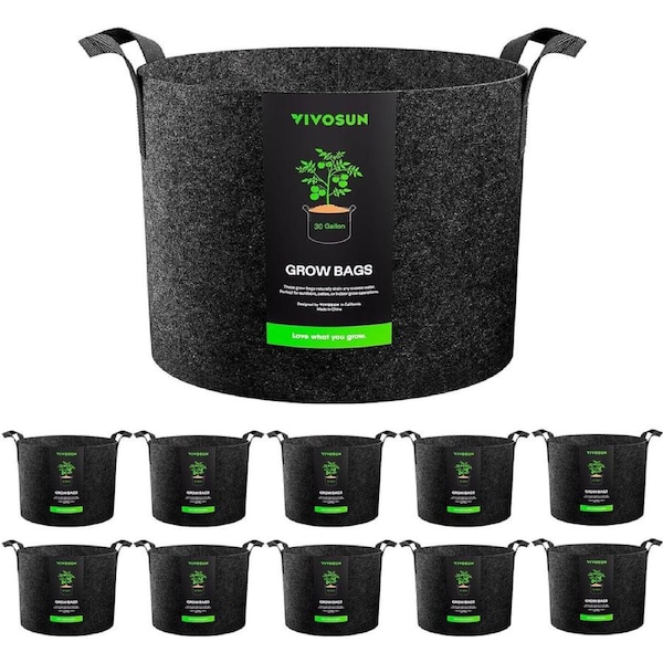 10 Pack 30 Gal Plant Grow Bag Heavy Duty Thickened Nonwoven Fabric Pot