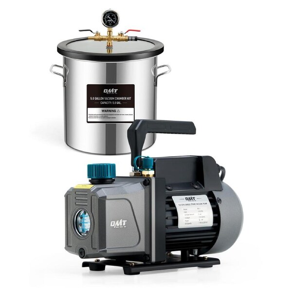 5 Gallon Vacuum Chamber Kit with 3.5 cfm Vacuum Pump 5 ft Hose & Accessories