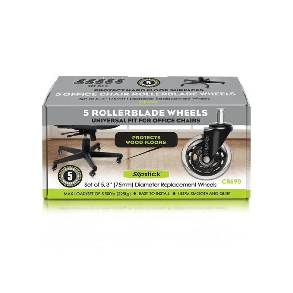 Rollerblade Office Chair Rubber Wheels 3" - Set of 5 Black by Slipstick CB690