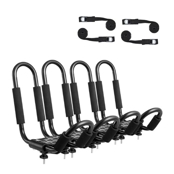 J-Shape Kayak & Surfboard Roof Rack Carrier for Cars and SUVs, 2-Pair Set