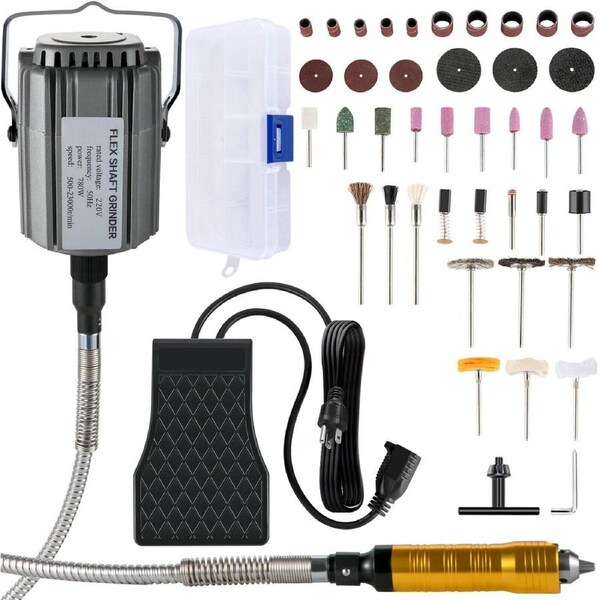 780W Flex Shaft Grinder with Foot Pedal & Accessories for Jewelry & Metal Work
