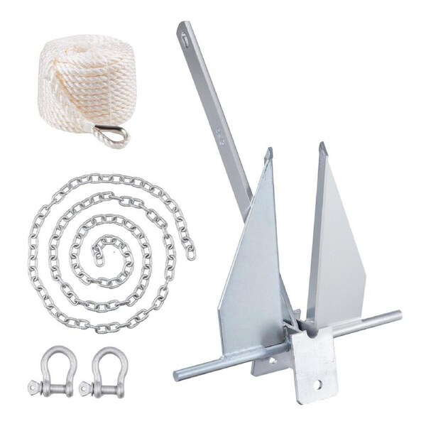 13 lbs Galvanized Fluke Anchor Kit with Chain, Rope, and Shackles