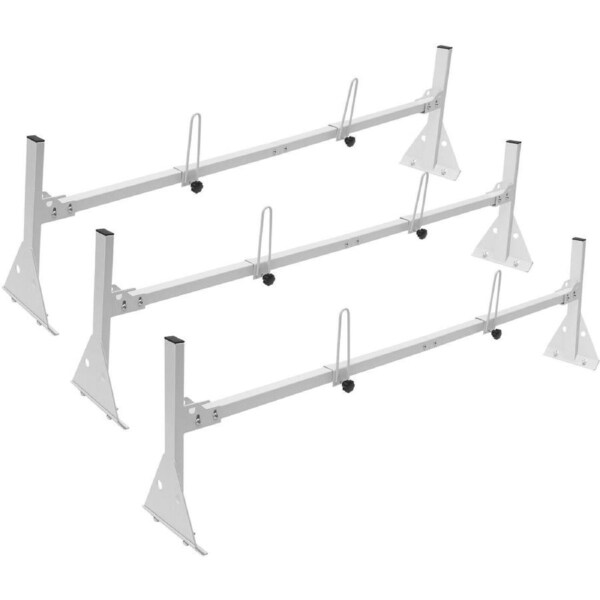 Adjustable Alloy Steel Van Roof Ladder Rack, 3-Bar, 56.3"-61.4", No Drill Needed