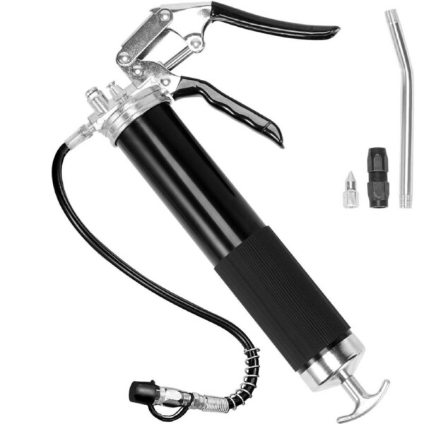 Heavy Duty Pistol Grip Grease Gun 6000 PSI with Multi-purpose Accessories