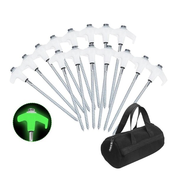 15x Heavy Duty Steel Hex Screw in Camping Tent Pegs Glow in The Dark Head +Ropes