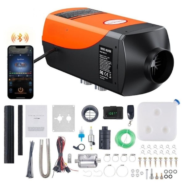 Bluetooth App Control Diesel Air Heater, 12V 2KW Diesel Heater with Automatic Altitude Adjustment, Remote Control and LCD, Diesel Parking Heater for RV Trailer Camper Van Boat And Indoors