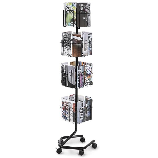 32-Pocket Rotating Brochure Display Stand with 360° Casters and 5 Wheels
