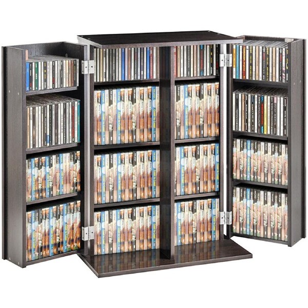 Espresso Media Storage Cabinet with Adjustable Shelves for DVDs & CDs, 4 Layers