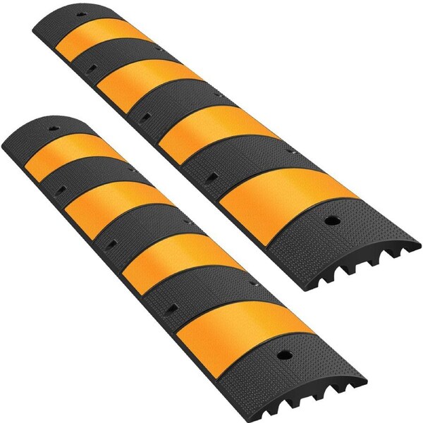 Modular Rubber Speed Bumps for Driveways with High Visibility, 2-Pack