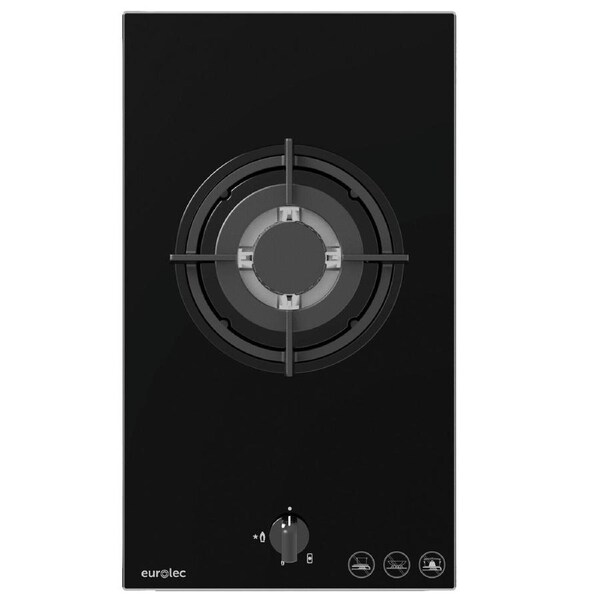 Eurolec 30cm Gas Cooktop Stove Black Glass Easy to Clean Cook Top Hob Cooker