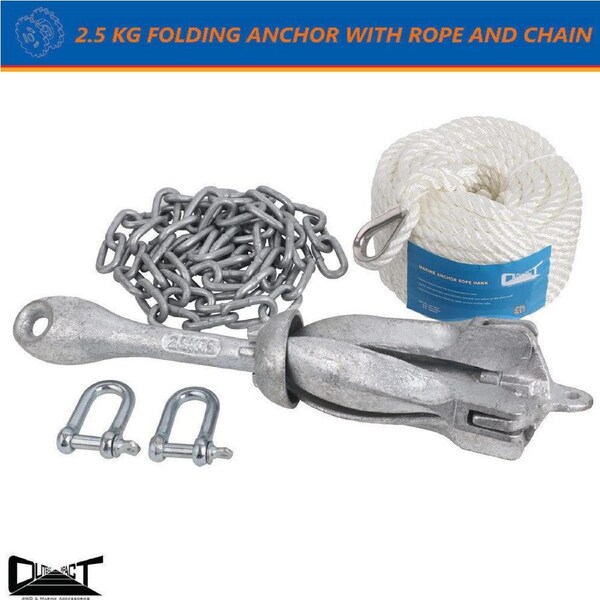 2.5 KG Folding Grapnel Anchor Kit 20M Marine Rope Chain Boat Kayak Canoe 10029