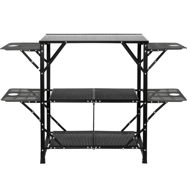 Folding Portable Camping Kitchen Table with Multi-level Storage & Shelves