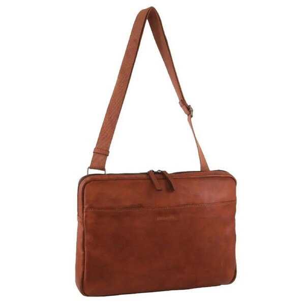 Pierre Cardin Mens Italian Leather Business Computer Laptop Bag in Cognac