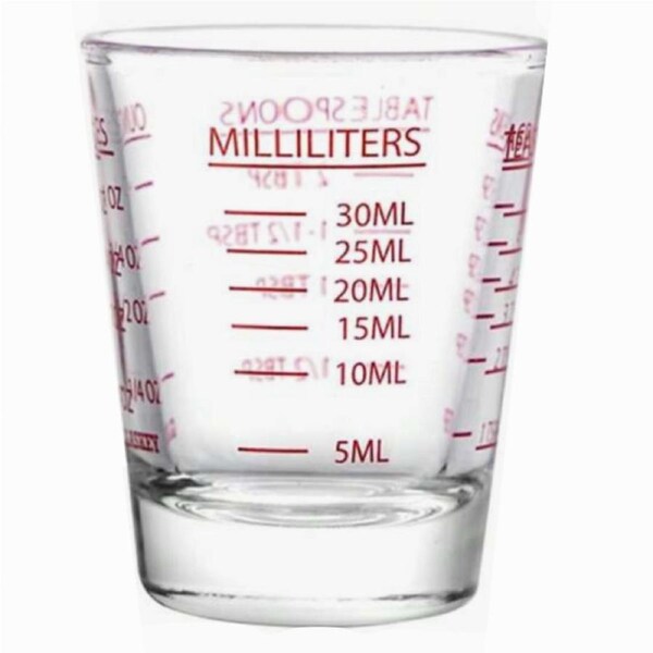 30ml Glass Measuring Cup- Small Clear Shot Glass with Red Letter Markings