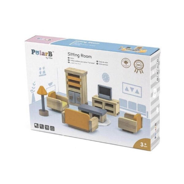 VIGA PolarB Doll House Furniture Sitting Room (Lounge Room) Wooden Toy