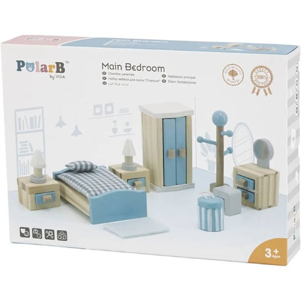 VIGA PolarB Doll House Furniture Master Bedroom Wooden Toy