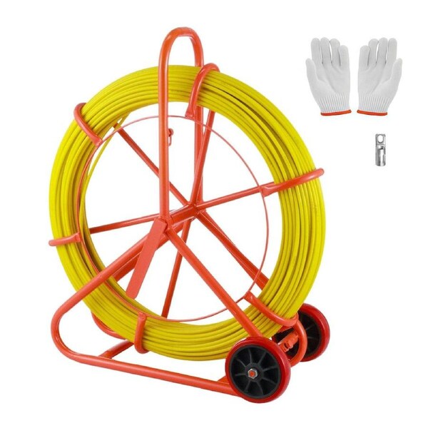 Fish Tape Puller Fibreglass Wire Cable Running Rod Duct Rodder 150mx8mm Electrical NBN Fishtape Pulling Tool Brake Wheels Portable Steel Reel Stand