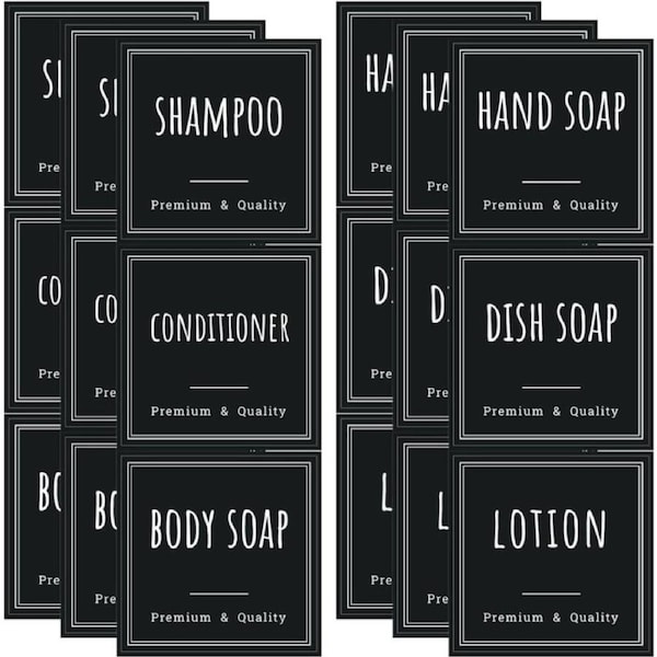 Segbeauty Waterproof Bathroom Labels for Dispenser Bottles, 18 PCS Self-Adhesive Stickers for Shampoo, Body Soap, Conditioner, Hand Soap, Lotion (2.5in X2.5in)