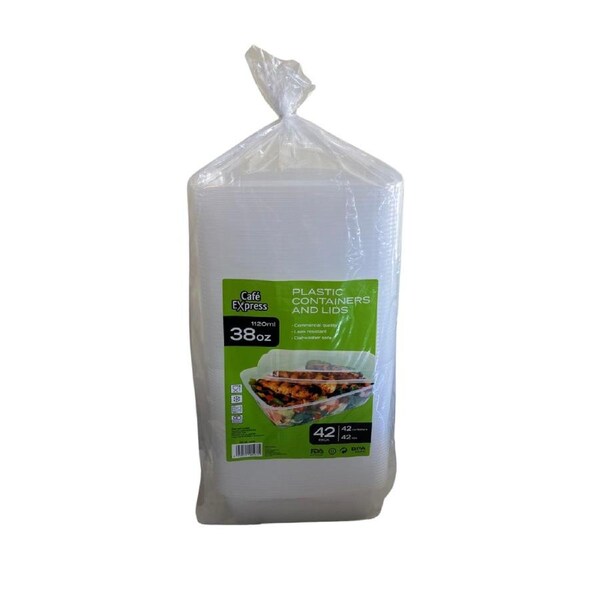 Cafe Express Clear Plastic Containers and Lids 42 Pack